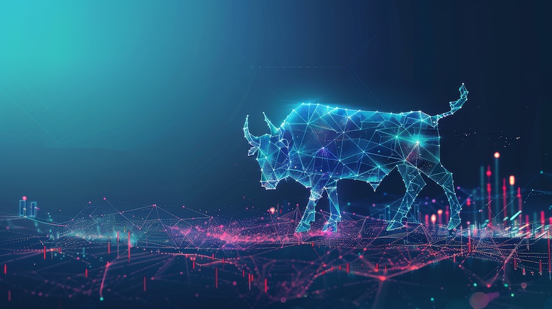 Financial Market Growth Concept: Bull Silhouette and Chart