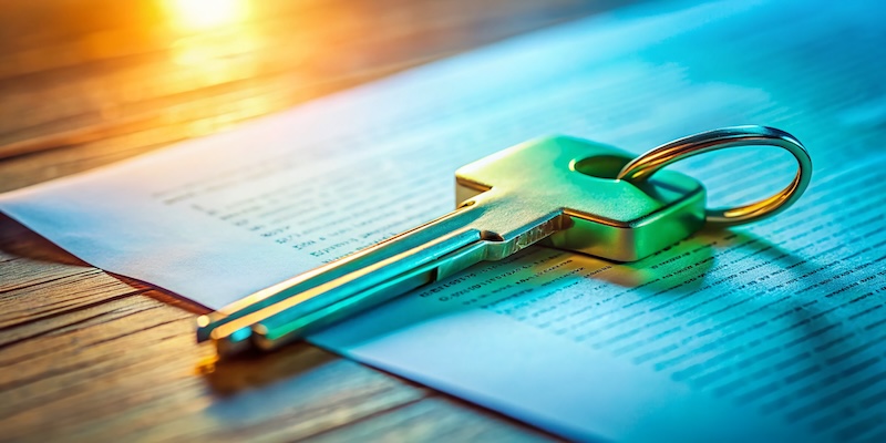 House Key on Document - Real Estate Contract, Home Ownership, Property Purchase, New Home Keys