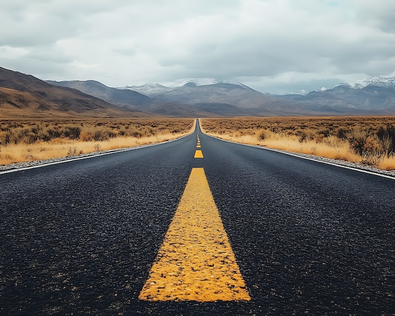 Open Road Towards a Mountain Horizon.