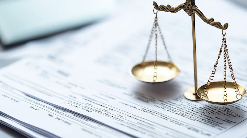 Isolated shot of financial scales resting on tax forms, symbolizing justice and balance in financial legislation., copy space for text, ultra HD --no grunge, space for text, splash, dust, , --chaos 20 --ar 16:9 --quality 2 --personalize hhznyt6 --v 6.1 Job ID: 1a22b57e-804e-4925-8836-b36d6e5be626